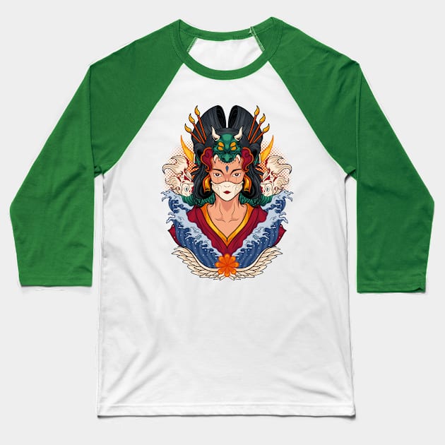 geisha character Baseball T-Shirt by Mako Design 